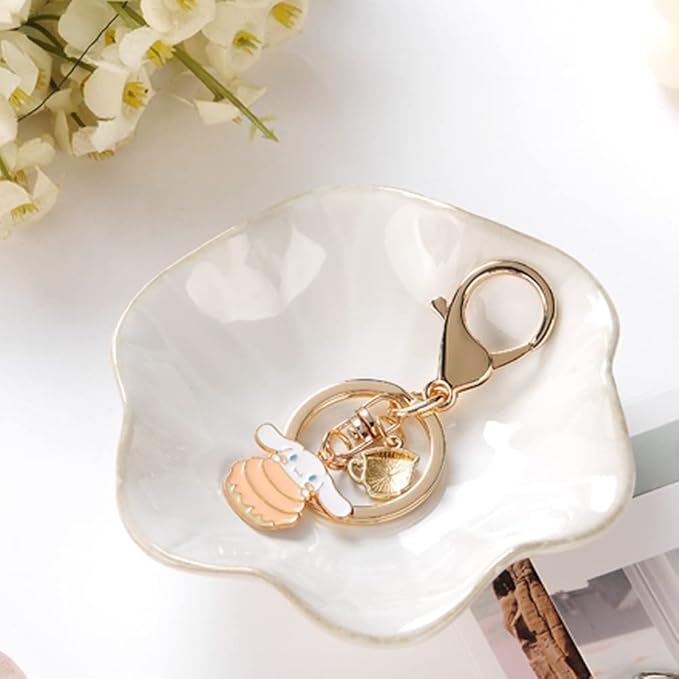 2PCS Lotus Leaf Shape Ring Holder Dish, Small Key Bowl, Ceramic Trinket Tray Jewelry Dish Organizing Necklace Earrings for Mom Friend Sister, All Jewelries Are NOT Included.White+Light Green.
