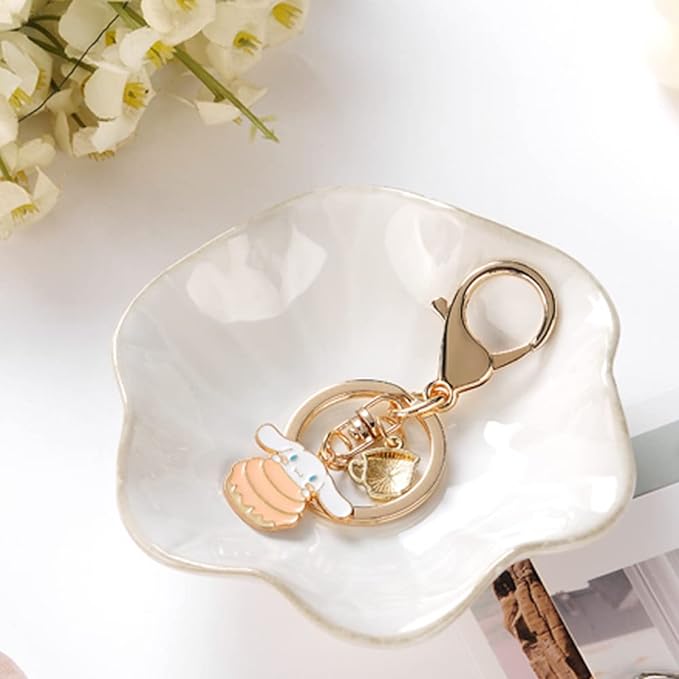 2PCS Lotus Leaf Shape Ring Holder Dish, Small Key Bowl, Ceramic Trinket Tray Jewelry Dish Organizing Necklace Earrings for Mom Friend Sister, All Jewelries Are NOT Included.White+Deep Blue.