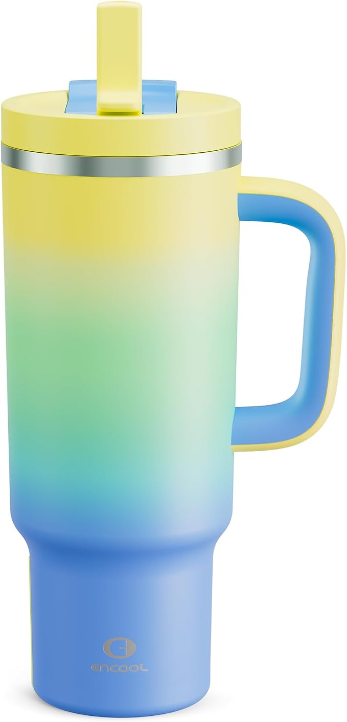 ENCOOL 40 oz Tumbler with Handle and Straw: Stainless Steel Insulated Tumbler by ENCOOL