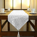 ShinyBeauty Sequin Tassel Table Runner Silver 12in x 90in Sequin Table Runners by ShinyBeauty