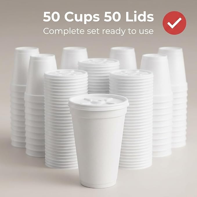 16 OZ Foam Cups With Lids for Hot & Cold Drinks, USA-Made 25-Pack.Ideal - Image 8