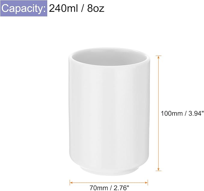 HARFINGTON 2pcs Japanese Ceramic Tea Cups 8oz / 240ml Simple Solid Color No - Image 2