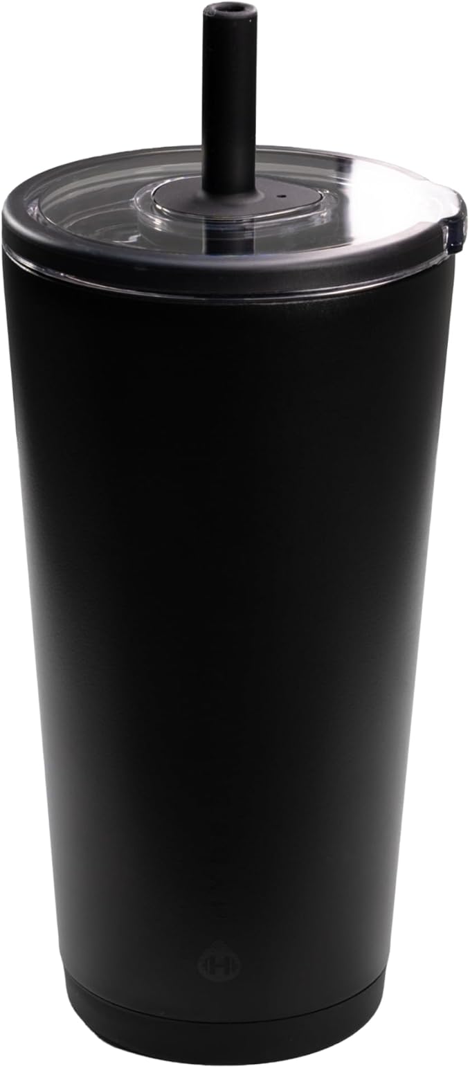 HydroJug Everyday Tumbler 20 oz – Ceramic-Lined Insulated Tumbler with Straw and Soft-Touch Lid, Cup Holder Friendly, Double-Wall Vacuum Insulation, Reusable Travel Cup – Black