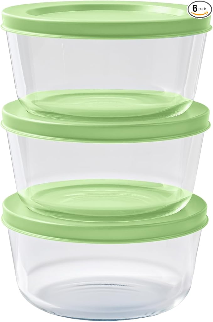 6-Piece Glass Food Storage Containers Set | 2-Cup, Leakproof | Microwave by DuraLiving