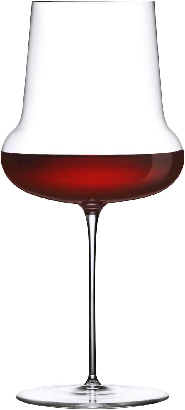 NUDE Red Wine Glass, Ghost Zero Belly – Crystal Large Long Stem Red Wine Glass for Medium to Full Bodied Red Wines, Bulbous Bowl with Tapered Rim, Lead-Free, 24.25 oz