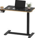SANODESK Mobile Standing Desk with Hidden Wheels,Pneumatic Laptop Desk Rolling Computer Cart Movable Height Adjustable Small Sit Stand Desk for Home Office(27.6" W x 15.7" D, Black+Maple Band)