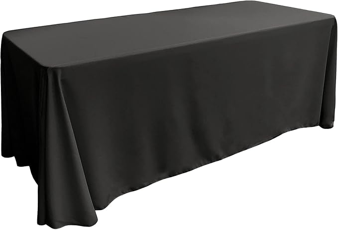 LA Linen Polyester Poplin Washable Rectangular Tablecloth, Stain and Wrinkle Resistant Table Cover 90x132, Fabric Table Cloth for Dinning, Kitchen, Party, Holiday 90 by 132-Inch, Black