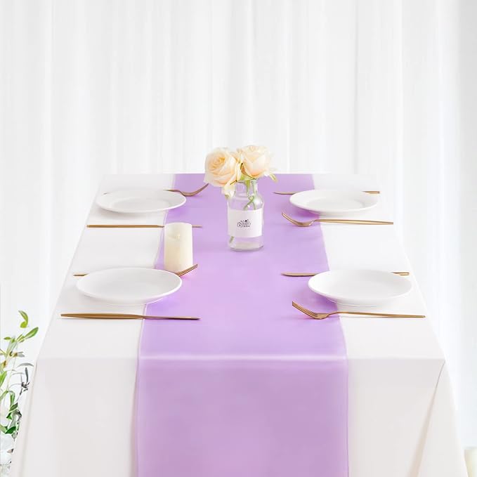 Lavender Satin Table Runners 10 Pack 12x108 inch Silk Smooth Fabric | Bright - Image 2