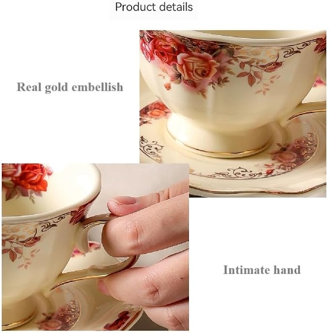 8 oz Vintage flower Ceramic cup and 6" saucer set - Image 4