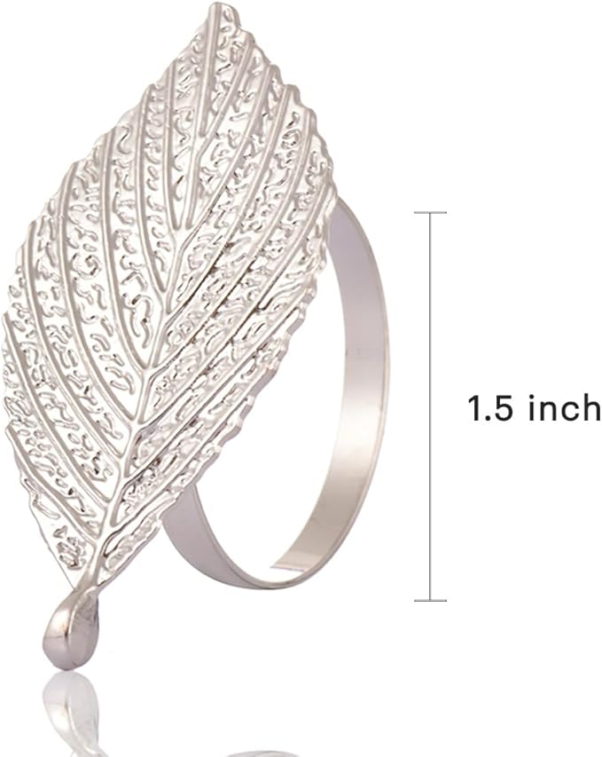 Decozen Set of 16 Gold Napkin Rings in Leaf Design, Festive, Table Decor Setting for Holiday, Wedding, Birthday, Kitchen, Home Decor, Housewarming Gift - Mothers Day Decorations