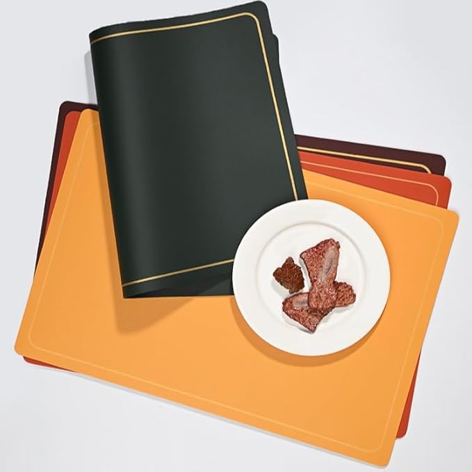 PU Leather Placemats Set of 4 - Waterproof Heat Resistant Dining Table Mats - Minimalist Non-Slip Coasters for Plates & Bowls 18x12 Inches (Gray)