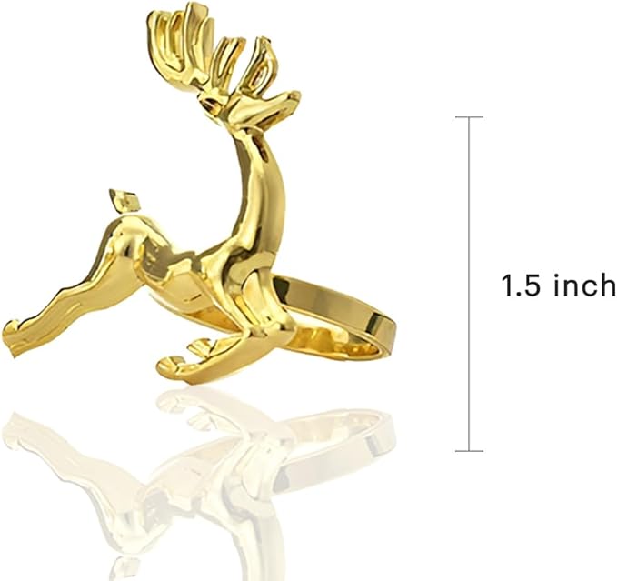 Decozen Set of 4 Gold Napkin Rings in Stag Design Festive Table Decor Setting for Holiday Wedding, Birthday, Kitchen, Home Decor Housewarming Gift - Thanksgiving & Christmas Gift Decoration