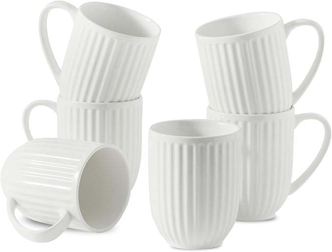 HASENSE Ceramic Coffee Mugs Set of 6, 16 Oz Large Ribbed Coffee Cups by Hasense