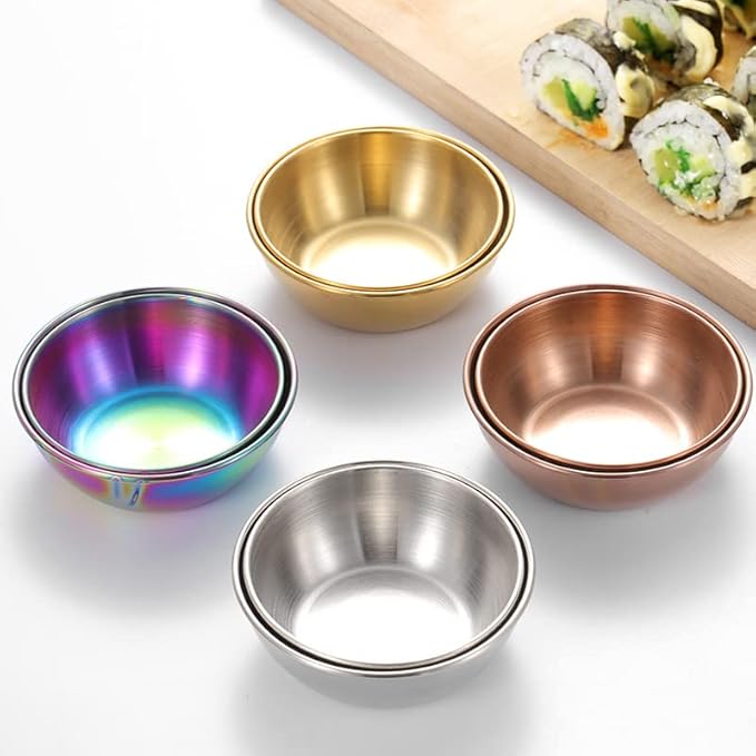 Sauce Dishes 12PCS 3.46inch Stainless Steel Sauce Bowl Mini Individual Round Seasoning Dishes Sushi Dipping Bowl Appetizer Plates (Gold)