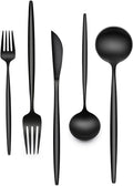 30-Piece Black Silverware Set, Flatware Set by EWFEN