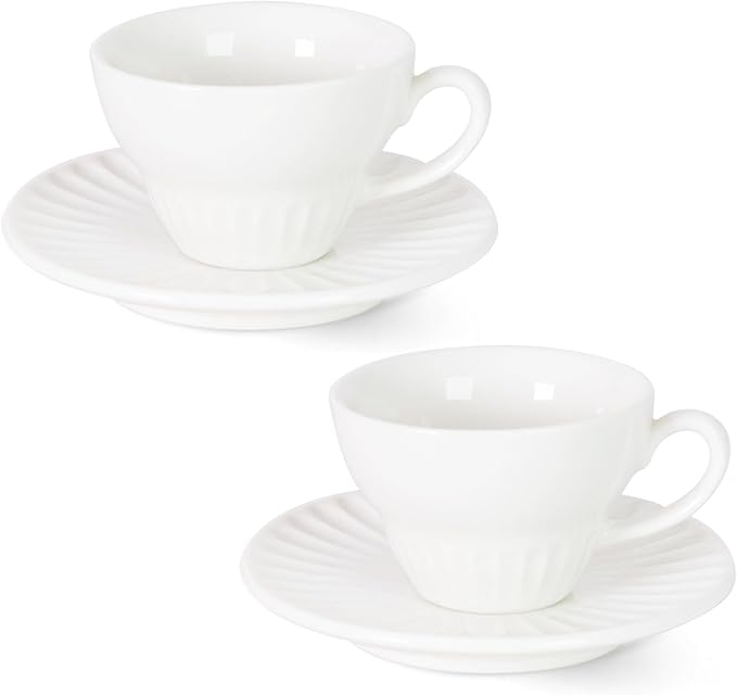 2 oz White Espresso Cups Set of 2, Ceramic Cappuccino Cups by YINUOWEI