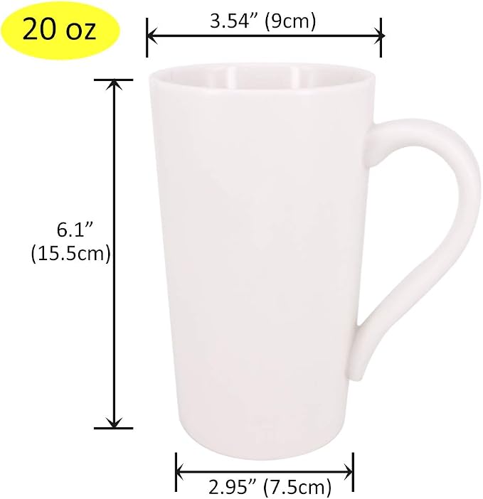 2 Pack 20 OZ Coffee Cup Simple Pure White Ceramic Cup | Plain Large Tall White - Image 2