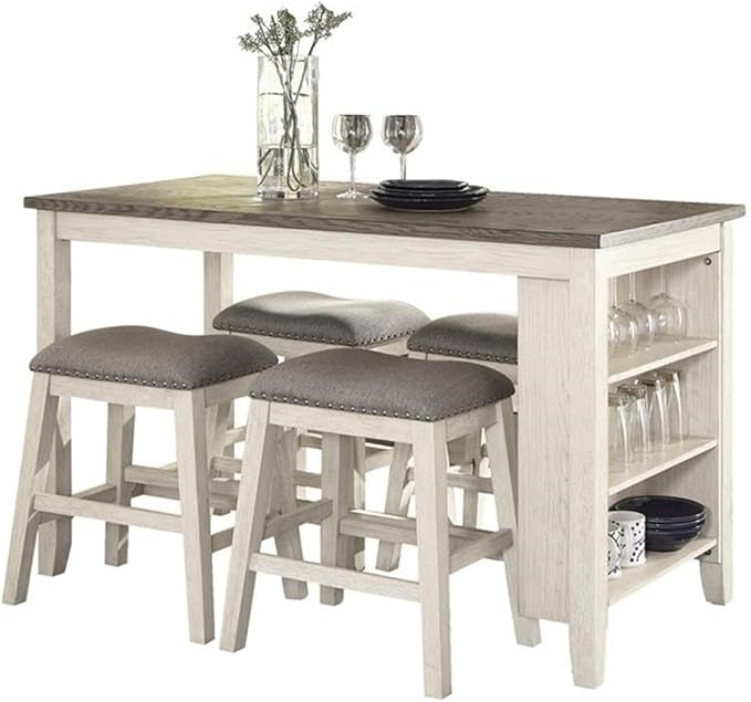Lexicon Timbre 5-Piece 3-Shelf Wood Counter Height Dining Table Set for 4 in Antique White