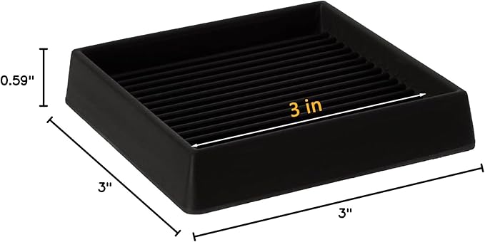 3X3 Rubber Caster Cups, Non Slip Furniture Pads, Anti-Slip Gripper, Anti Skid Furniture Feet, Anti Slide Floor Protector for Bed Couch Stoppers (8 Pack, Black)