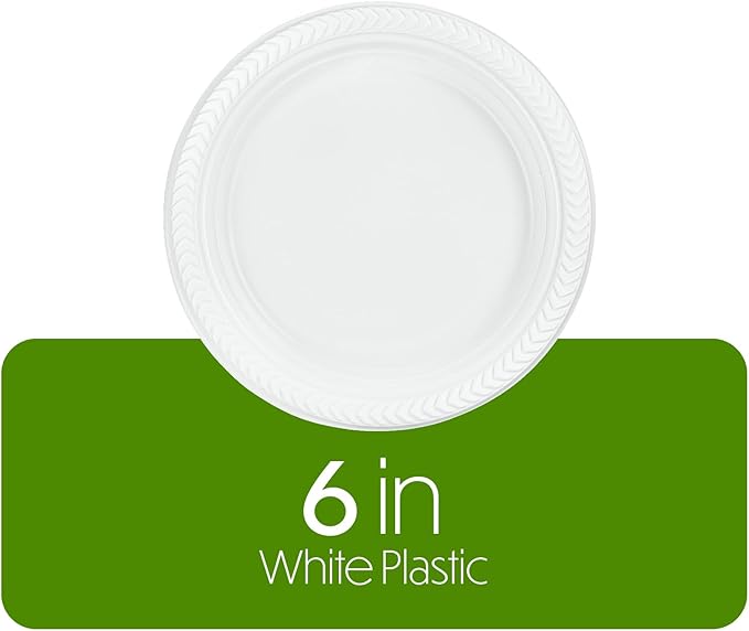 PLASTICPRO 400 PCS White Plastic Round 6 Inch Plates - Premium Quality Light Weight Disposable Dishes for Parties & Weddings
