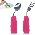 Adaptive Utensils Set for Hand Tremors,Arthritis and Parkinsons -Weighted Silverware with Non-Slip Handle to Easy Grip,Eating Flatware for Elderly Use (Left hand 1fork+1spoon=1set,Pink)