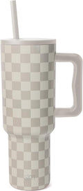 Simple Modern Tumbler with Handle and Straw | 40oz | Checkered | Trek Tumbler by Unknown