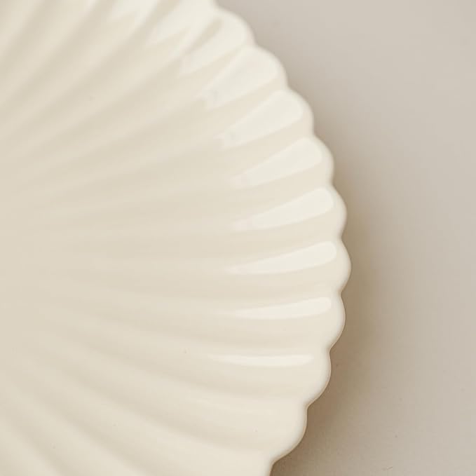 WENSHUO Daisy Plates Set of 6, Chip and Scratch Resistant (Glossy Crème, 9 Inch)