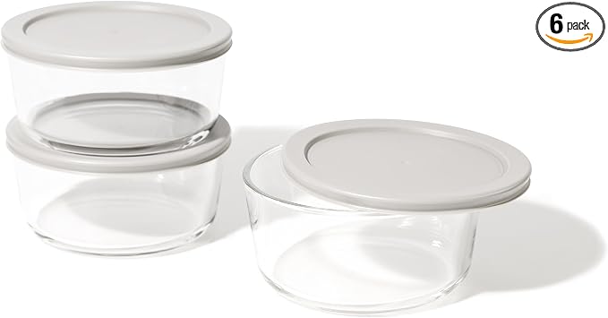 6-Piece Glass Food Storage Containers Set | 4-Cup, Leakproof | Microwave by DuraLiving