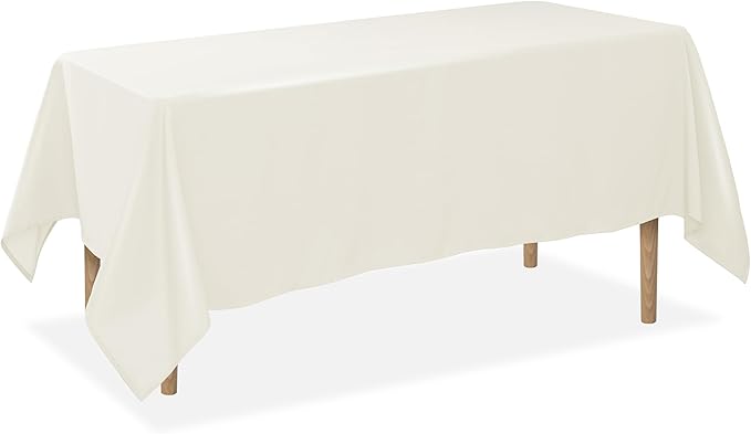 Lann's Linens 60 x 126 Inch Rectangular Tablecloth, Washable Polyester Fabric Table Cloth for Dining Tables, Parties, Restaurants, Weddings - Ivory