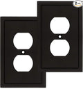 Henne Bery Modern Edge Decorative Wall Plate Switch Plate Outlet Cover, Durable Solid Zinc Alloy (Single Duplex 2PK, Matte Black)