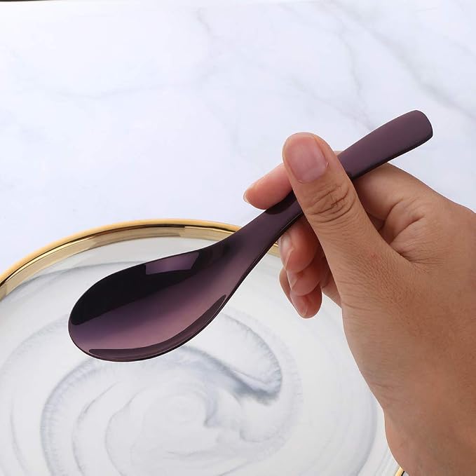 Soup Spoons, Stainless Steel Polished Thick Heavy Duty Asian Rice Table Spoon - Image 4