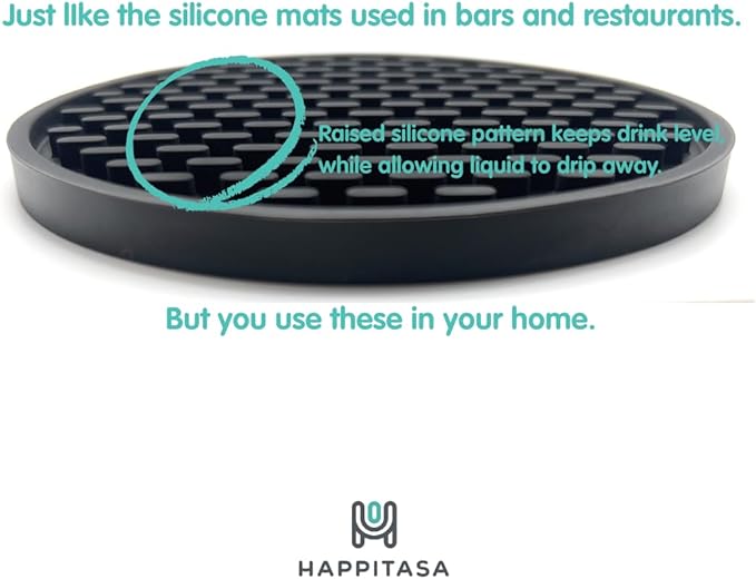 Happitasa 4.25 Inch Bar Mat Style Silicone Beverage Coasters, Set of 6 with Holder (White)