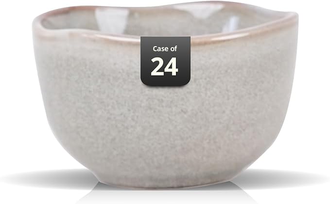 Organic Shape Highland Ceramic Bouillon Cup, 24pcs 9oz Handmade Reactive Glaze Stoneware Dip Bowls with Wavy Edge, for Kitchen, Microwave & Dishwasher Safe, Scratch Resistant-grey