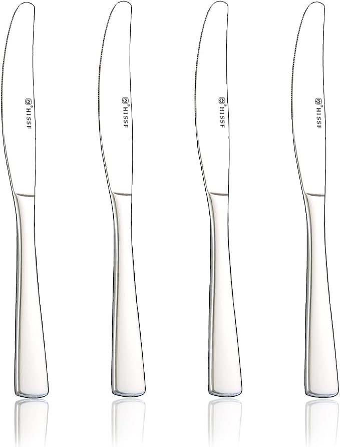 Butter Knife, Dinner Knife, Stainless Steel 4 Pieces Set knives, Square Handle by HISSF