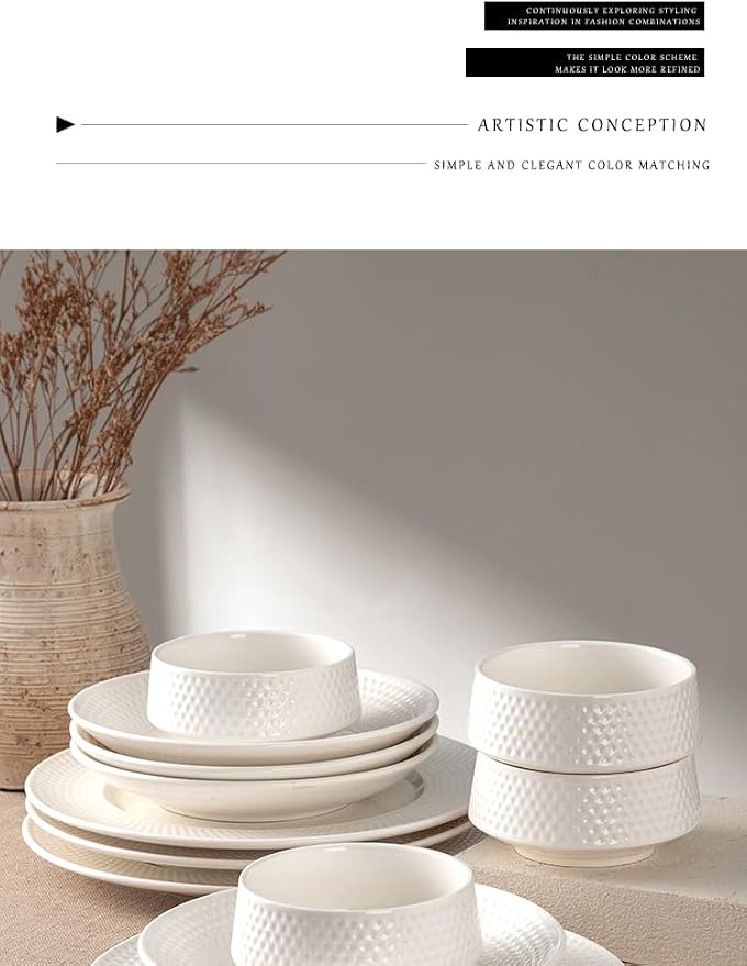 4-piece set, embossed B design plate and bowl set, microwave and dishwasher - Image 3