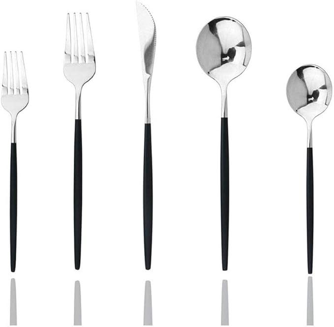 JASHII Black Silver Silverware Set, 20-Piece Stainless Steel Satin Finish by JASHII