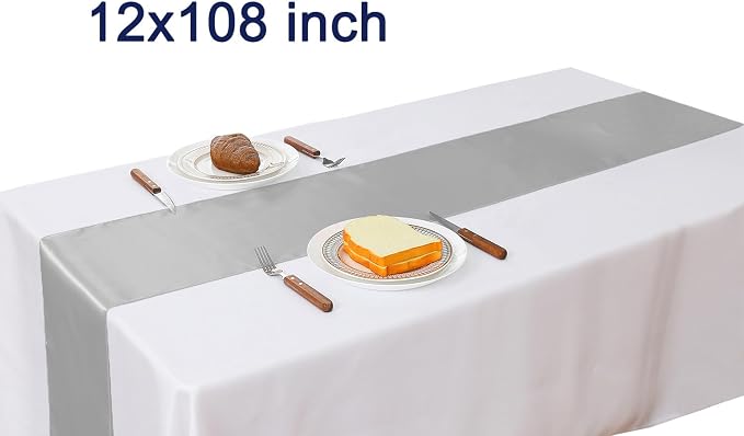 Pack of 10 Wedding Satin Silver Table Runners 12 x 108 Inches Silver Gray Table - Image 3