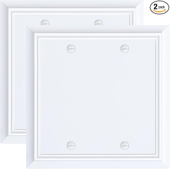 2-Pack Double Blank Wall Plate, Durable Natural Bamboo Fiber Wall Plate Cover,Pure White 1 Gang Wall Plate for Unused Outlets/Switches