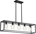 XILICON Dining Room Lighting Fixture Hanging Farmhouse Black 5 Light Modern Pendant Lighting Contemporary Chandeliers with Glass Shade for Living Dining Room Bedroom Kitchen Island