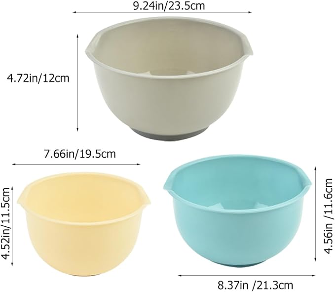 BESPORTBLE 3pcs Mixing Bowls Set for Kitchen Multi-Function Stackable Salad and Noodle Bowls Sturdy Food-Grade Plastic for Daily Use and Entertaining Random Color