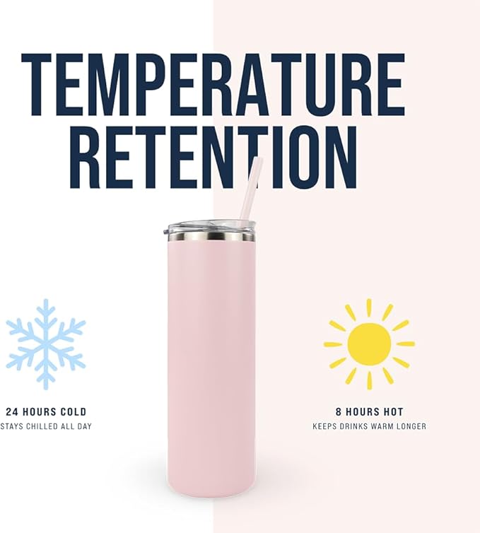 Hogg 20 oz Skinny Case (24 Units) - Light Pink, Powder Coated Tumblers for Laser Engraving, Engravable Tumblers Bulk, Stainless Steel Cups Bulk, Insulated Cups with Lids and Straws