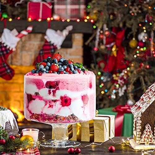 CREATIVELAND Trifle bowl Glass Crystal-Clear Set of 1, 116oz(3.3L), Footed Trifle Bowl with Stand, Trifle dish for decadent dessert like salad, fruit, ice cream, parfait, pudding, Party Bowl