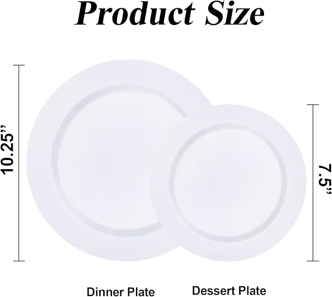 BESTSTAR 200PCS White Plastic Plates Set, 100 10.25 inch Dinner Plate and 100 7.5 inch Dessert Plates, Premium Disposable Plates for Party, Wedding