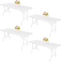4 Pack Spandex Table Top Cap Cover Stretch Fitted Washable Elastic Rectangle Tablecloth for 8 FT Folding Tables for Indoor Outdoor Party (96 x 30 Inches, White)