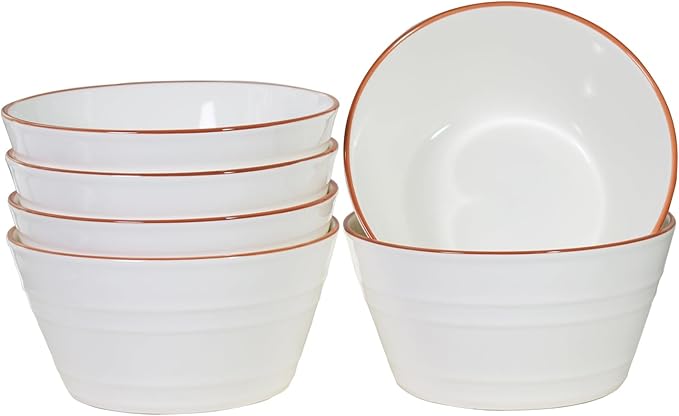 Ceramic Bowls Set of 6, 27oz Deep Soup Bowls for Kitchen Large 6 Inch Bowl for Oatmeal, Cereal,Pasta, Fruit, Salad, Ramen, and Rice Dishwasher & Microwave Safe