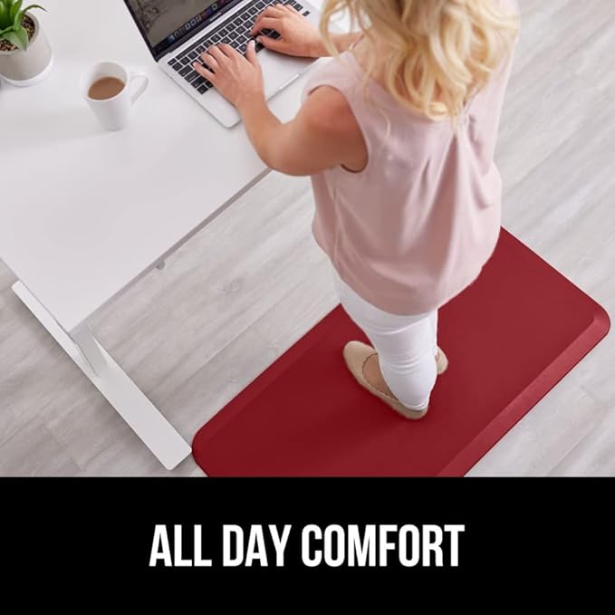 GORILLA GRIP Comfortable Cushioned Kitchen Mats for Floor, Waterproof and Stain Resistant Soft Top, 3/4 Inch Thick Ergonomic Standing Desk Anti Fatigue Mat, Foam Supports Ankles and Feet, 20x32, Red