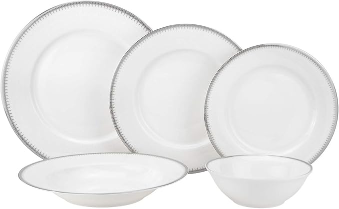 EURO Porcelain 20-pc. Dinner Set Service for 4, 24K Gold-plated Luxury Bone China Tableware ("Sherry" 5669-20P)