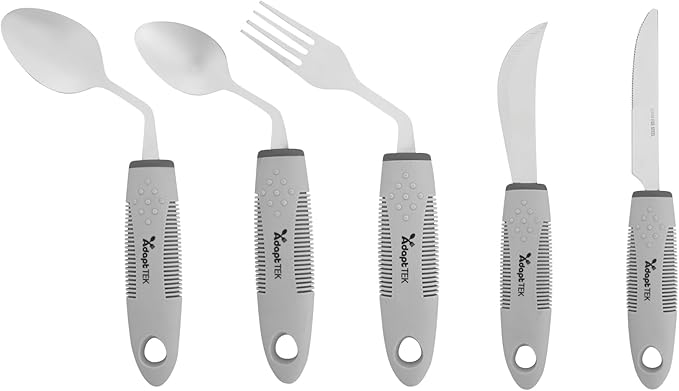Restaurantware Adaptive Utensils - 1 count Stainless Steel, 9.843 x 5.118 x 1.575 Inches, Ergonomic Eating Aids, Non-Slip Utensil Set for Arthritis, Secure Grip Design, Gray