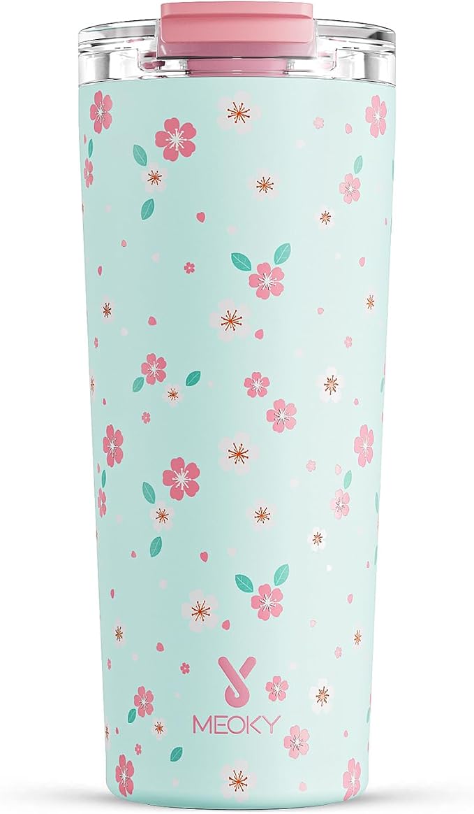 Meoky 24 oz Insulated Travel Coffee Mug: Leak Proof Lid, Mint Petal | Stainless by MEOKY