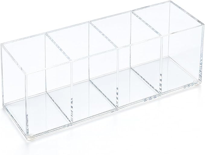 Clear Acrylic 4-Compartment Organizer Box, Large (8.7" × 3.0" × 3.7") – Handcrafted, Eco-Friendly, Minimal Packaging Home Storage Organizer